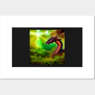 Purple and Red Dragon in the Forest Light Posters and Art